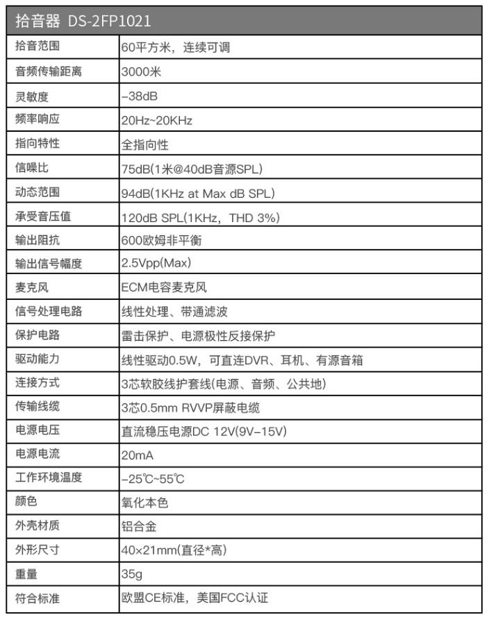 ?？低旽IKVISION DS-2FP1021監(jiān)控?cái)z像頭拾音器