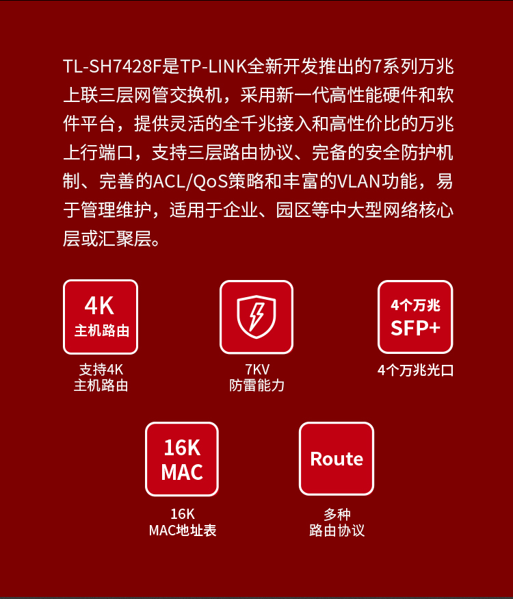 TP-LINK TL-SH7428F萬兆上聯(lián)三層網(wǎng)管核心交換機