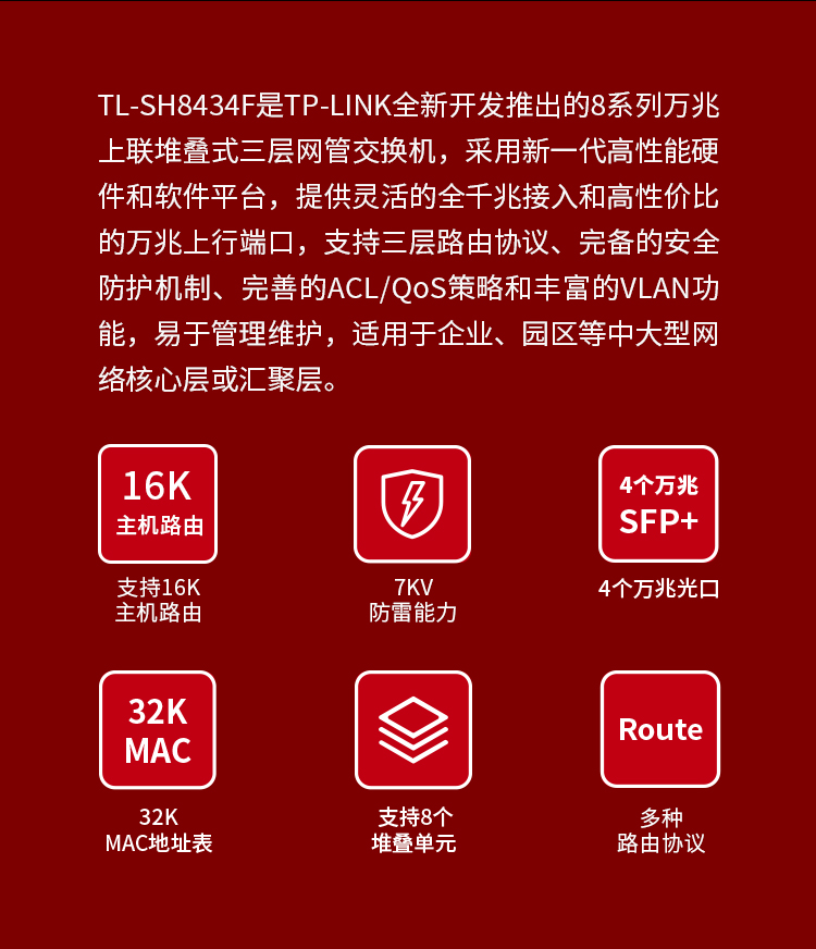 TP-LINK TL-SH8434F 萬兆上聯(lián)堆疊三層網(wǎng)管交換機